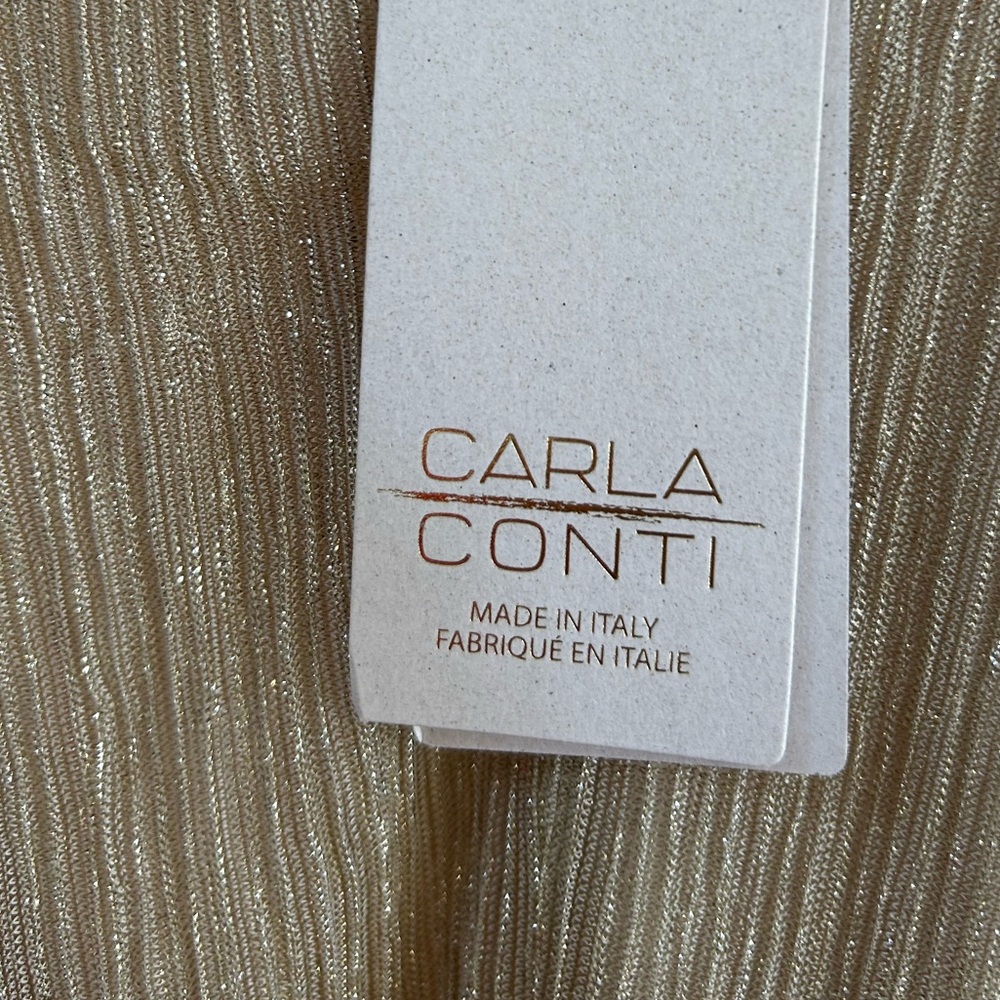 Carla Conti Made in Italy Gold Metallic Pleated Empire Waist Maxi Dress 2X NWT - Picture 4 of 10
